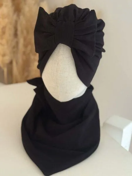 Komplet turban z kokardą i chusta (czarny)