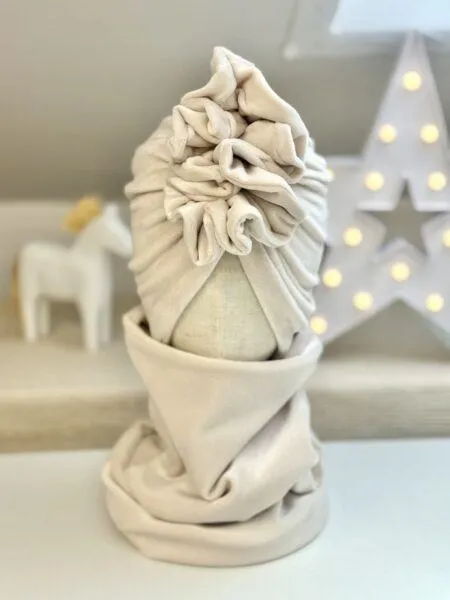 Komplet welurowy turban i komin (jasny beż)