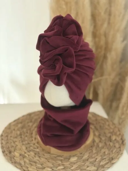 Komplet welurowy turban i komin (bordo)