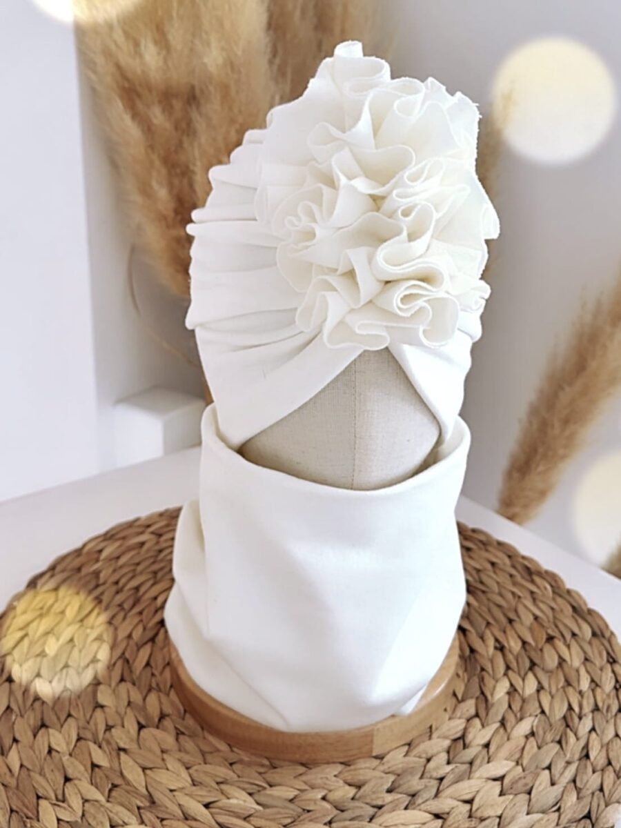 Komplet turban z falbaną i komin (śmietankowy)