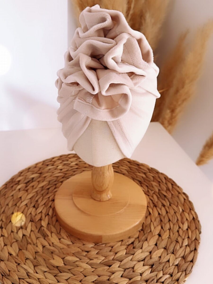 Turban dla dziewczynki welurowy piasek- jasny beż