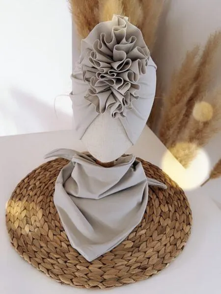 Komplet turban z falbaną i chusta (stone)