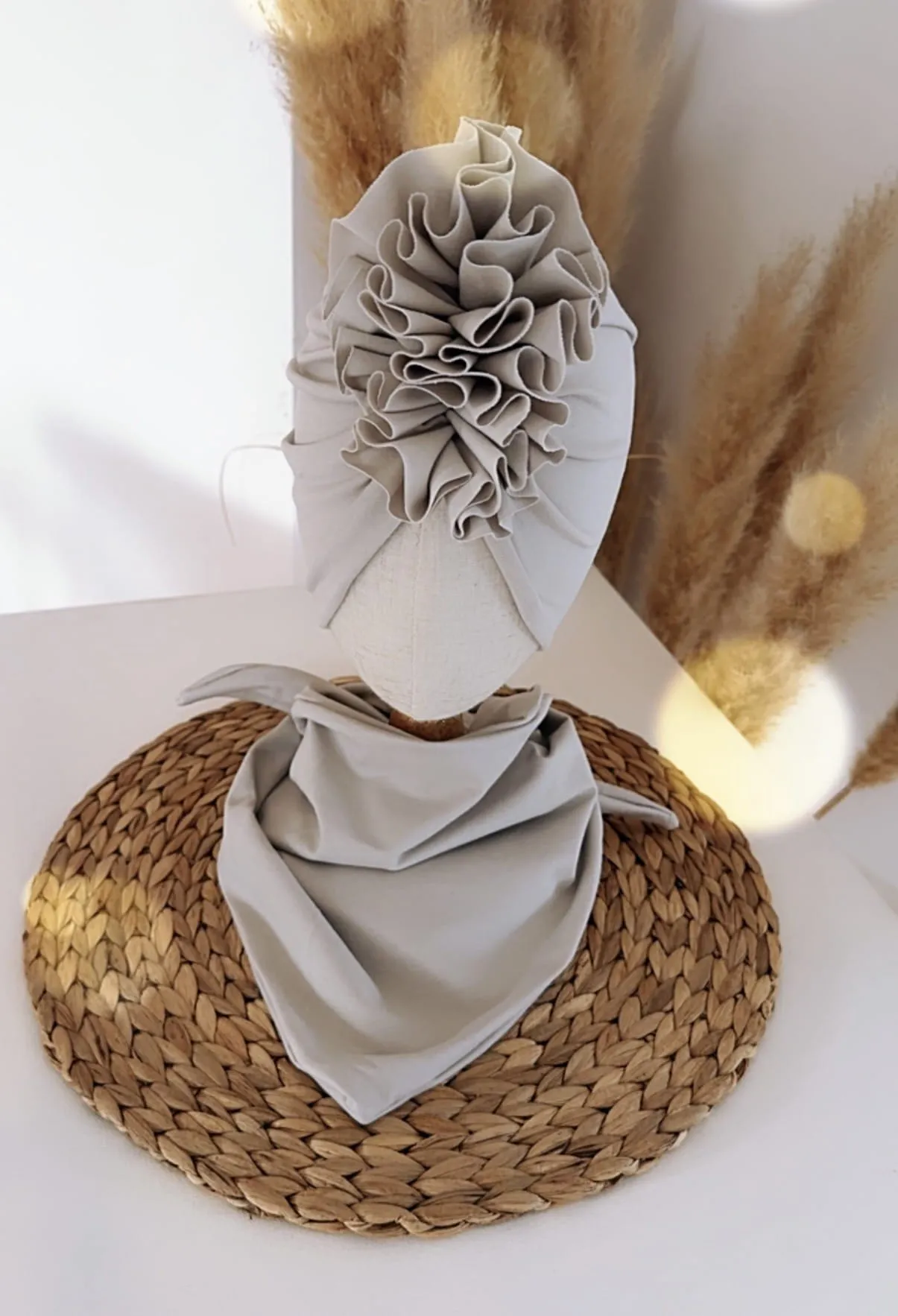 Komplet turban z falbaną i chusta (stone)