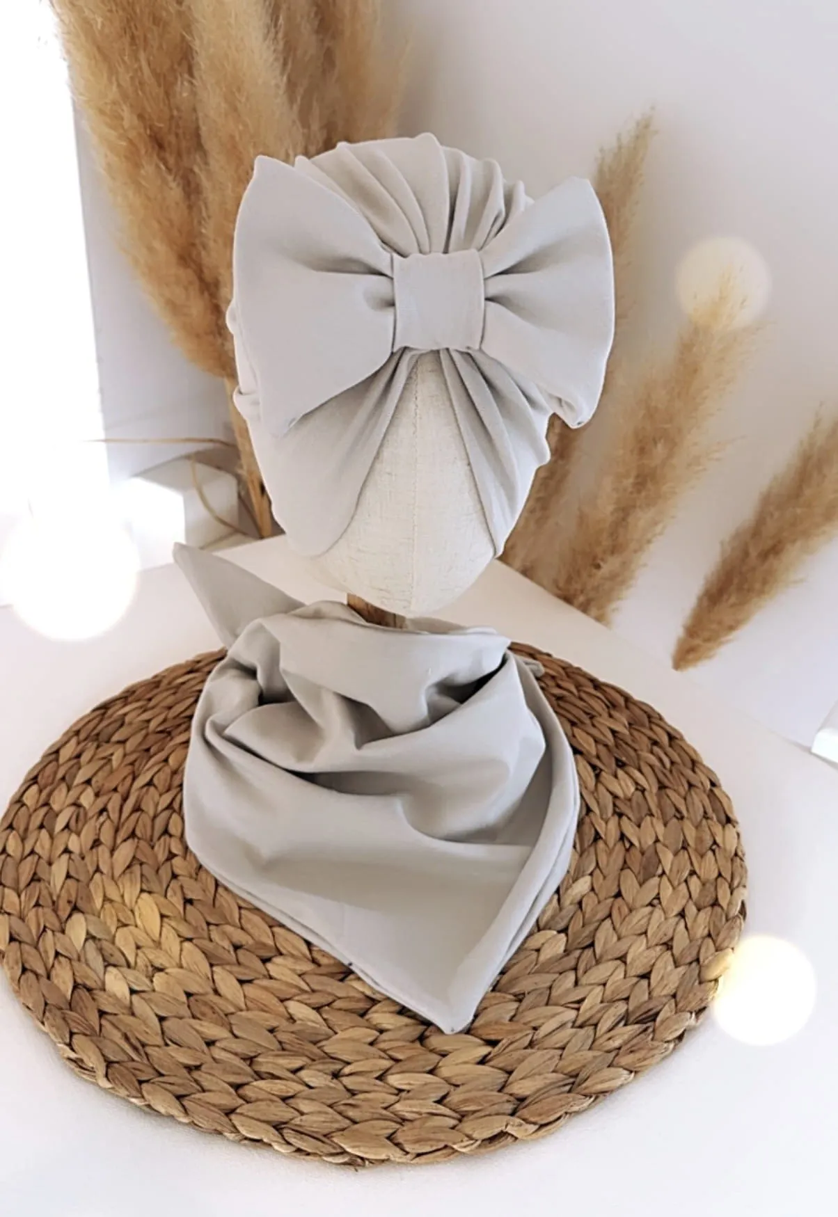 Komplet turban z kokardą i chusta (stone)