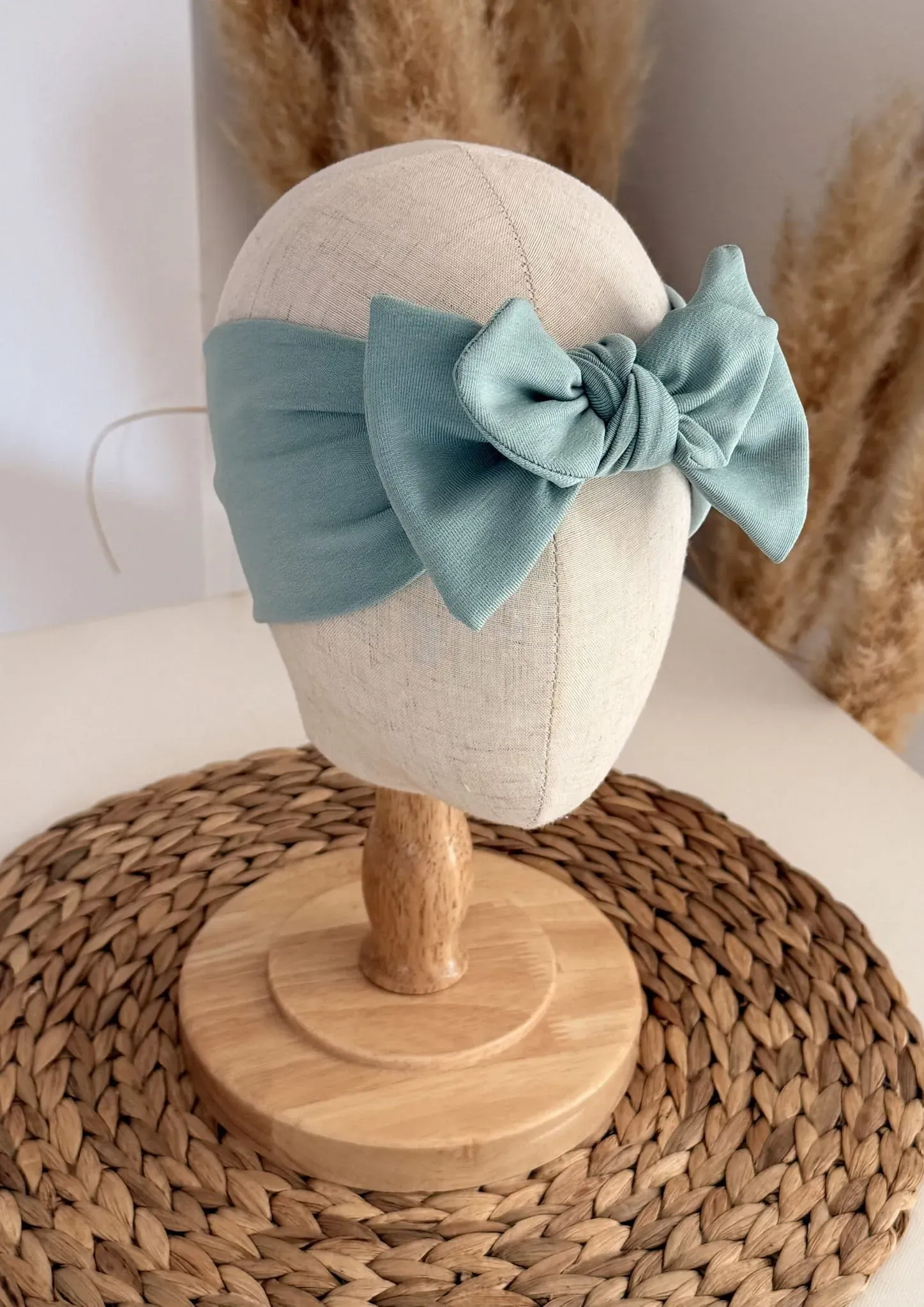 Opaska z kokardą podwójną (dusty mint)