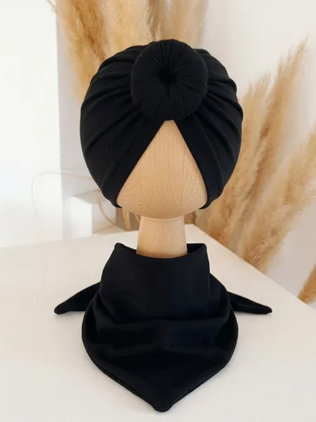 Komplet turban donut i chusta (czarny)
