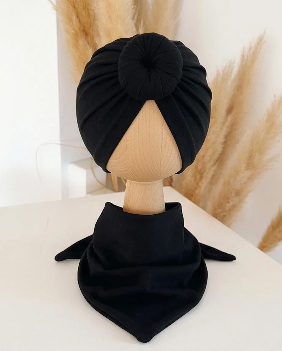 Komplet turban donut i chusta (czarny)