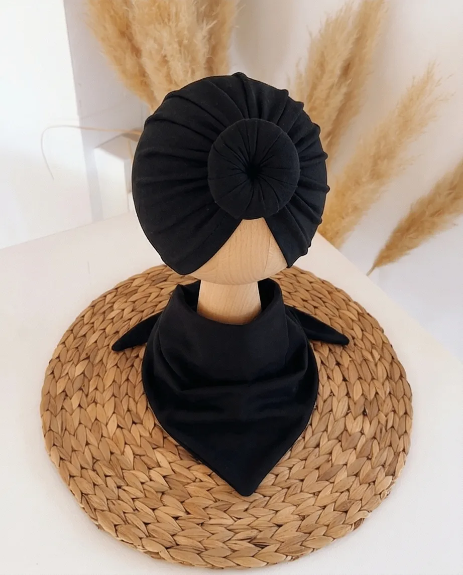 Komplet turban donut i chusta (czarny) - obrazek 2