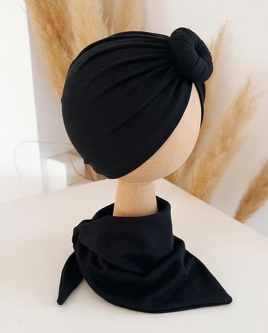 Komplet turban donut i chusta (czarny) - obrazek 3