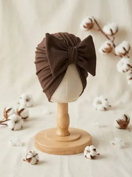 Turban dla dziewczynki z kokardą (gorzka czekolada)