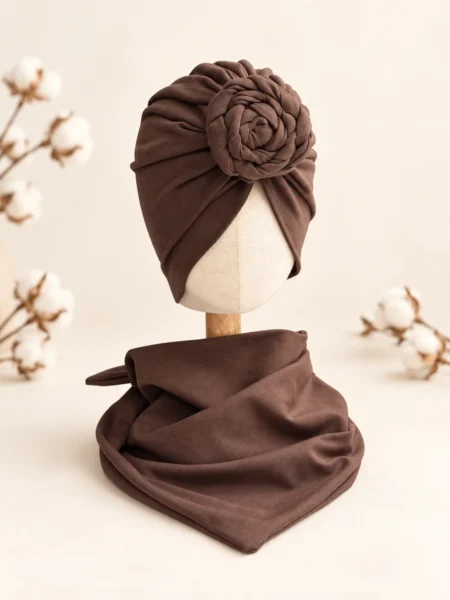 Komplet turban i chusta (mleczna czekolada)