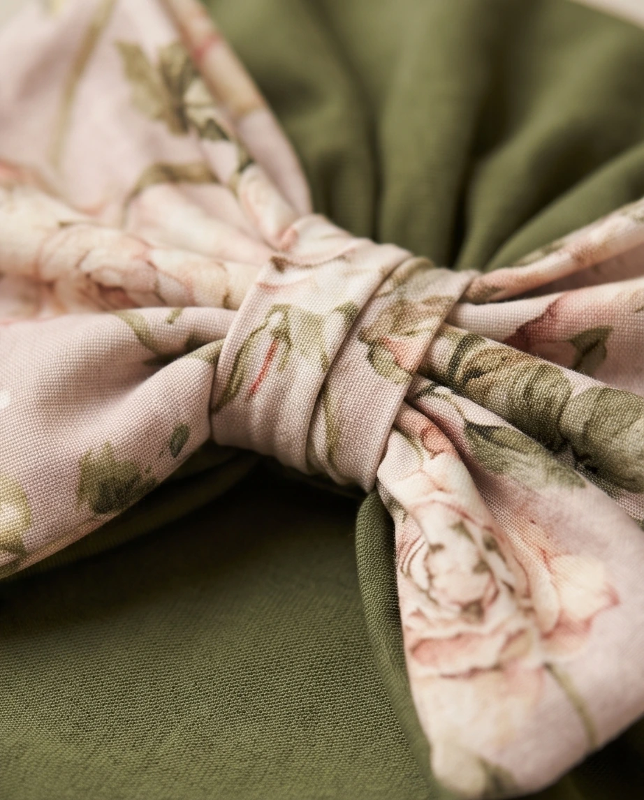 Komplet turban z kokardą i komin (khaki) - obrazek 2