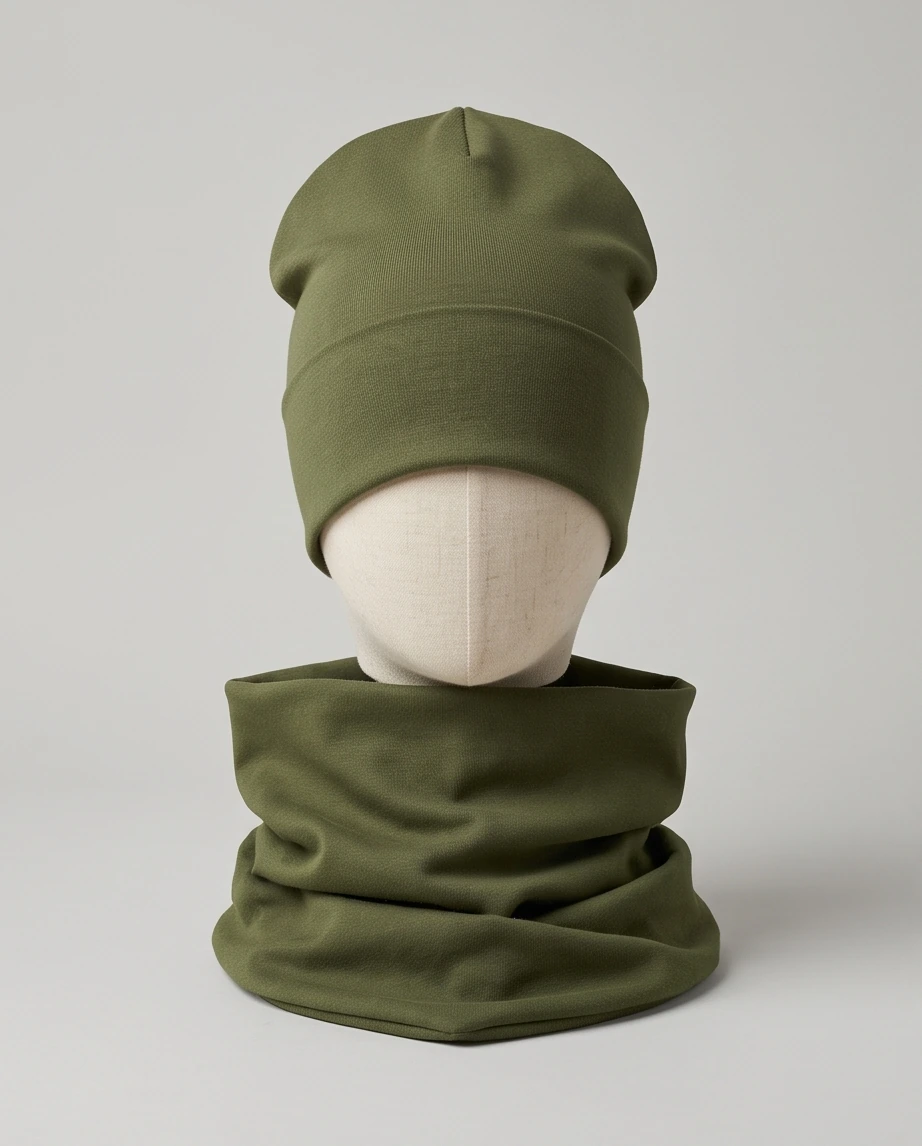 Komplet czapka i komin (khaki)