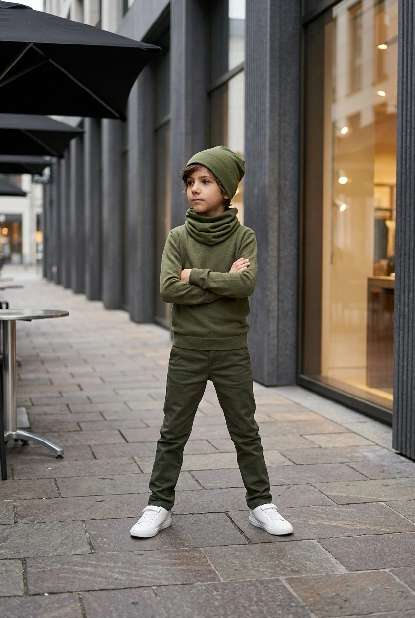 Komplet czapka i komin (khaki) - obrazek 2