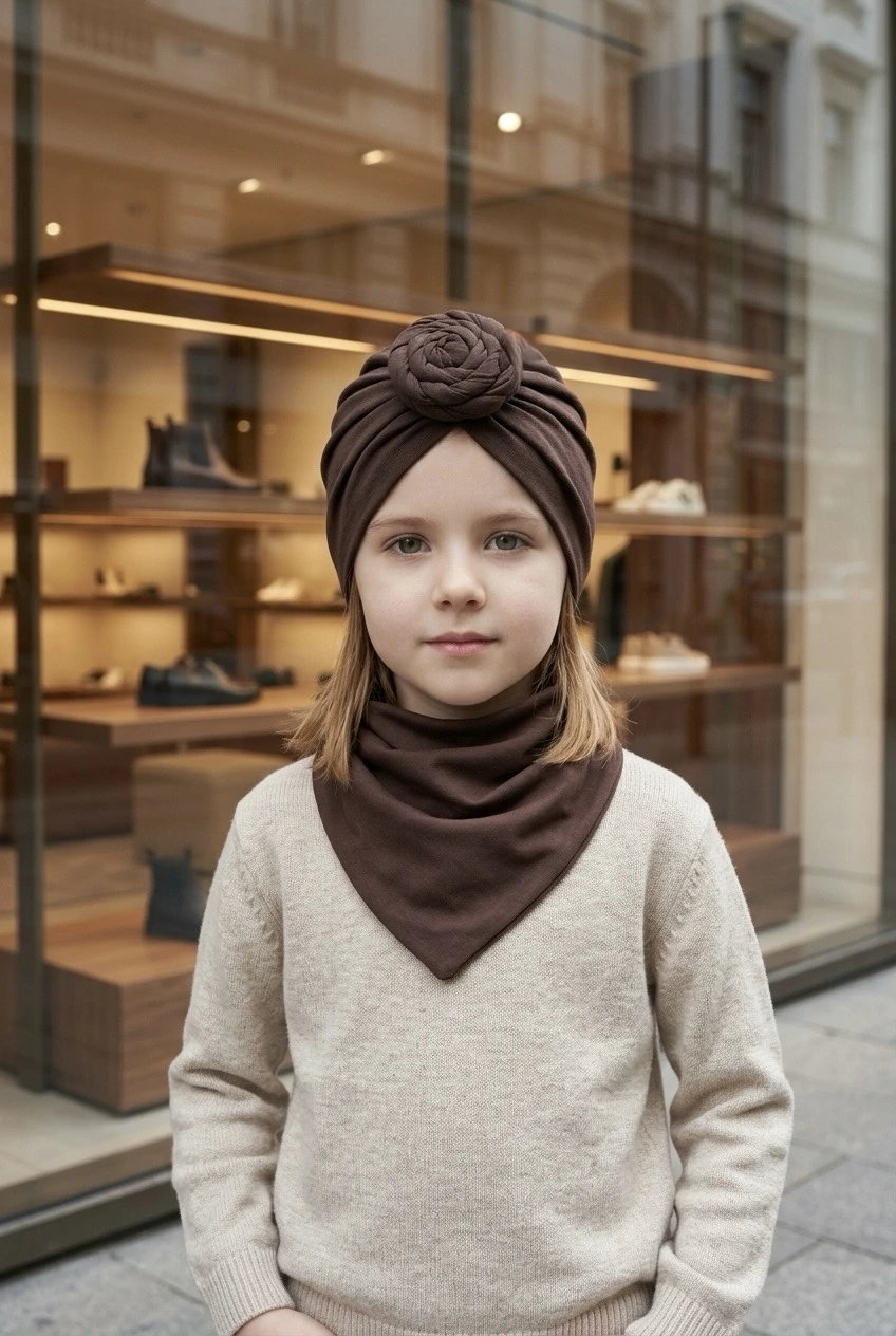 Komplet turban i chusta (mleczna czekolada) - obrazek 2