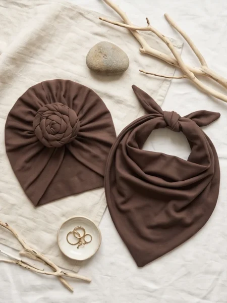 Komplet turban i chusta (mleczna czekolada)