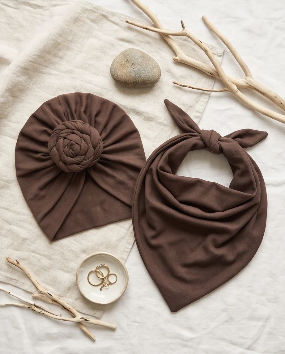 Komplet turban i chusta (mleczna czekolada)