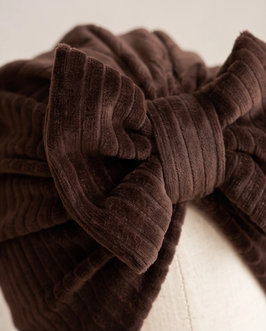 Komplet prążek welur turban z kokardą i chusta (choco) - obrazek 3