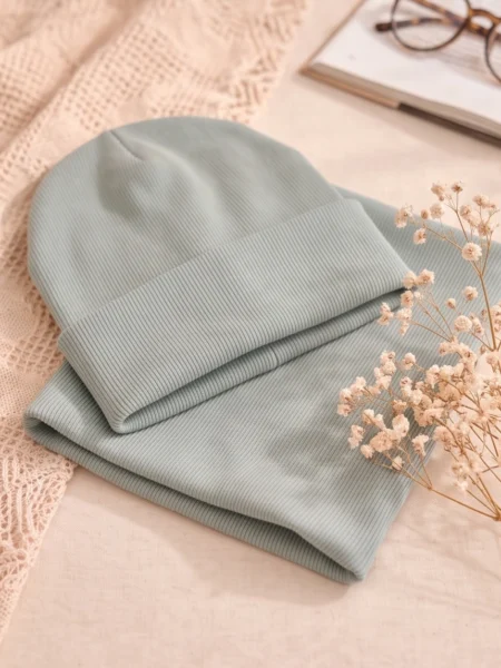 Komplet prążkowany czapka i komin (mineral blue)