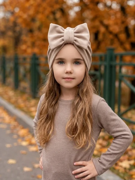 Turban dla dziewczynki z kokardą (jasny beż)