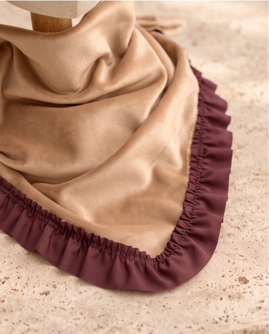 Komplet welurowy turban i chusta falbanka (camel) - obrazek 5